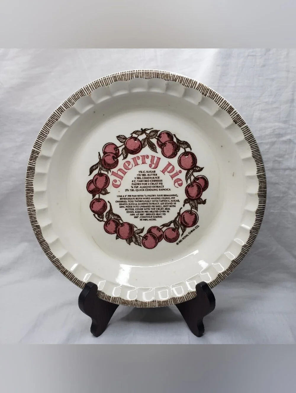 Vintage Ceramic Cherry Pie Recipe Baking Dish 1983 Country Harvest Series